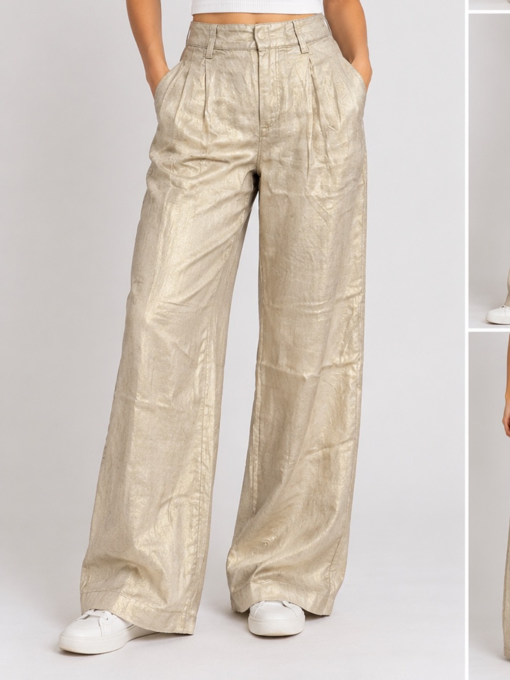 GAP Statement Metallic Gold Pleated Linen Wide-Leg Pants Size 00